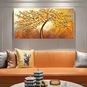 Безрамное Золотое Цветение Сливы Дерево Настенный Плакат Стена Холст Холст Картина Для Гостиной Украшения Спальни 40x80cm/15.7x31.5in
