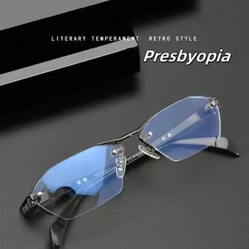 Безрамные мужские деловые очки для защиты глаз от пресбиопии, новые оптические очки по рецепту, модные роскошные очки для дальнего зрения 0 золотой