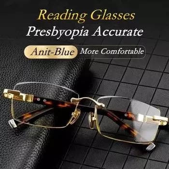 Безрамные очки для чтения с защитой от синего света для мужчин, очки с алмазной резкой, против усталости, дальнозоркости, пресбиопии, очки от +1,0 до +4,0 +1.0 кофейный