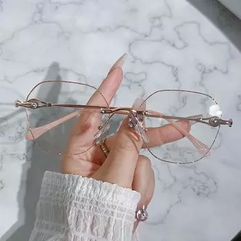 Безрамные перфорированные очки для чтения с бриллиантами и антисиним светом, плоские очки, инкрустированные бриллиантами, очки для чтения при пресбиопии +100