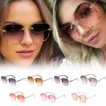 Безрамные популярные градиентные зеркальные солнцезащитные очки модные квадратные винтажные женские ретро без оправы классические солнцезащитные очки Oculos женские горячая распродажа светло-розовый