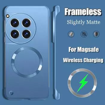 Безрамный чехол для телефона OnePlus 12 10 Pro 5G для Magsafe Магнитный чехол Magsafe для Oneplus 9 8T 7T 7 8 10 Pro Беспроводная зарядка Безрамный чехол For OnePlus 12 чёрный