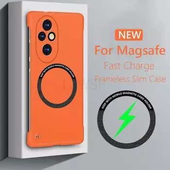 Безрамный магнитный чехол для Magsafe Slim для Honor 200 Pro Honor200 Pro 5G Wireless Charging Hard Back Cover For Honor 200 жёлтый