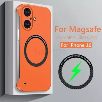 Безрамный магнитный чехол Magsafe Slim для iPhone 16 Pro Max Plus iPhone16 Pro Max 5G с беспроводной зарядкой, жесткая задняя крышка For iPhone 16 чистый
