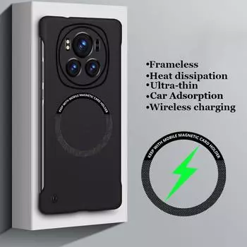 Безрамный матовый магнитный чехол для ПК для Honor Magic 6 5 4 3 Magic6 Magic5 Pro, автомобильный адсорбционный противоударный чехол для беспроводной зарядки, чехол Magic3 чёрный