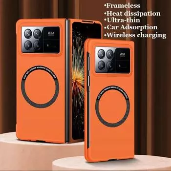 Безрамный матовый магнитный чехол для ПК для Xiaomi Mix Fold 3 Тонкий противоударный чехол Magsafe для Xiaomi Mix Fold 3 For Mix Fold 3 оранжевый