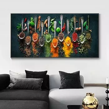 Безрамный настенный постер с травами и специями для приготовления пищи, настенный холст, холст, картина для гостиной, спальни, домашний декор 40x80cm/15.7x31.5in
