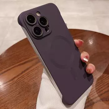 Безрамочный чехол для телефона с вырубкой кожи для iPhone 15 Pro Max 14 13 12 11, противоударный тонкий чехол для защиты объектива Magsafe, матовый матовый магнитный чехол iPhone 15 чёрный