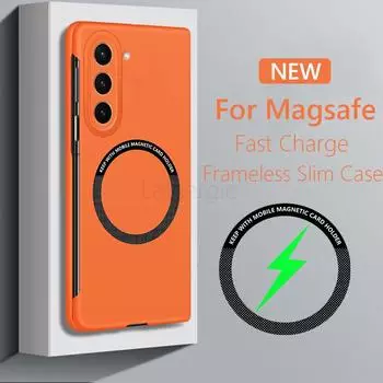 Безрамочный магнитный чехол Magsafe Slim для Samsung Galaxy Z Fold5 Fold4 Fold3 Fold 3 4 5 5G с беспроводной зарядкой, противоударный матовый твердый задний чехол For Galaxy Z Fold5 бежевый