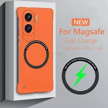 Безрамочный магнитный тонкий чехол для Magsafe для Honor 90 Lite Honor90 Pro 100 80 GT 70 60 SE с беспроводной зарядкой, матовый твердый чехол без оправы For Honor 90 Pro оранжевый