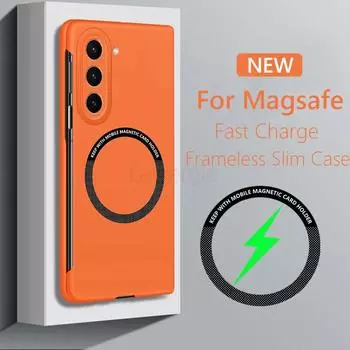 Безрамочный магнитный тонкий чехол Magsafe для Samsung Galaxy Z Fold5 Fold4 Fold3 Fold 3 4 5 5G, жесткая задняя крышка с беспроводной зарядкой For Galaxy Z Fold5 бежевый