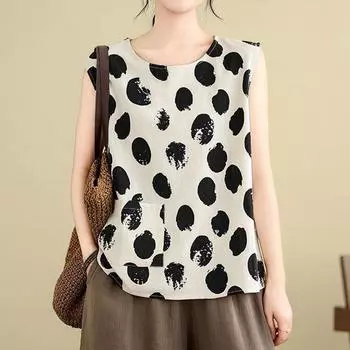 Безрукавки хлопковые свободные футболки с бретельками через шею женские летние безрукавки тонкие эластичные принтованные безрукавки L белый