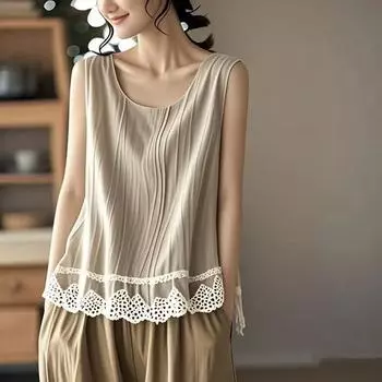 Безрукавки хлопковые свободные футболки с бретельками через шею женские летние безрукавки тонкие эластичные принтованные безрукавки M белый