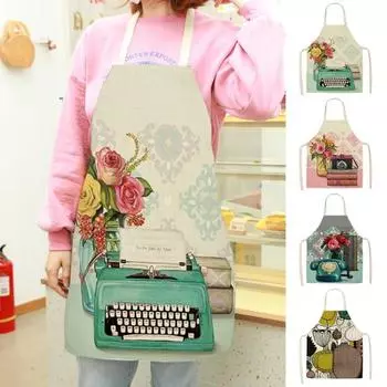 Безусадочный нагрудник для приготовления пищи, льняной фартук с цветочным узором, устойчивый к царапинам, невыцветающий фартук, товары для дома H