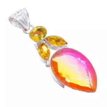 Bi-Color Tourmaline, Citrine 925 Sterling Silver Jewelry Pendant 2.6 AH-3269 2.17 жёлтый