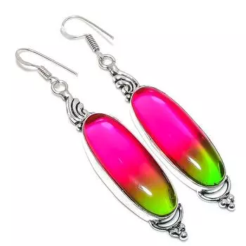 Bi-Color Tourmaline Gemstone 925 Sterling Silver Jewelry Gift Earring 2.88 z1U71