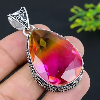 Bi-Color Tourmaline Gemstone 925 Sterling Silver Jewelry Pendant 2.17 A4R94