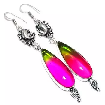 Bi-Color Tourmaline Gemstone 925 Sterling Silver Jewelry Gift Earring 3.55 Q1g21