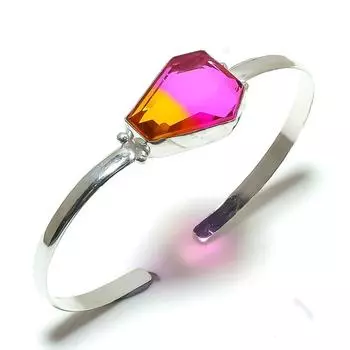 Bi-Color Tourmaline Gemstone 925 Sterling Silver Cuff Bangle Adjustable p8h12