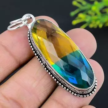 Bi-Color Tourmaline Gemstone 925 Sterling Silver Jewelry Pendant 2.36 l8Y81