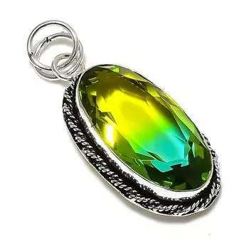 Bi-Color Tourmaline Gemstone 925 Sterling Silver Jewelry Pendant 2.17 G9f32