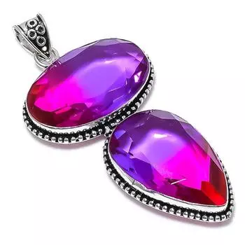 Bi-Color Tourmaline Gemstone Handmade 925 Sterling Silver Pendant 3.55 g2j60
