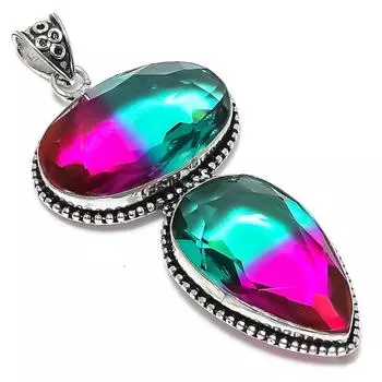 Bi-Color Tourmaline Gemstone Handmade 925 Sterling Silver Pendant 3.55 G5D27