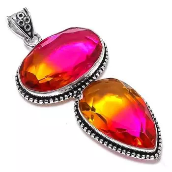 Bi-Color Tourmaline Gemstone Handmade 925 Sterling Silver Pendant 3.43 W3z12