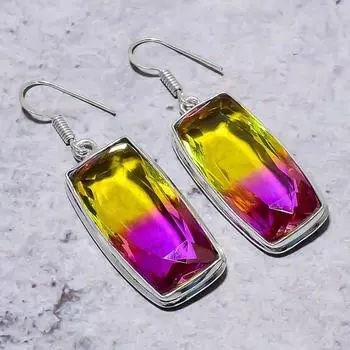 Bi-Color Tourmaline Gemstone Handmade 925 Sterling Silver Earring 2.01 A6D37