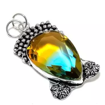 Bi-Color Tourmaline Gemstone Handmade 925 Sterling Silver Pendant 2.56 N3g25