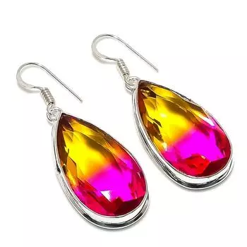 Bi-Color Tourmaline Gemstone Handmade 925 Sterling Silver Earring 1.97 V3Q24