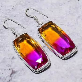 Bi-Color Tourmaline Gemstone Handmade 925 Sterling Silver Earring 2.01 P1M97