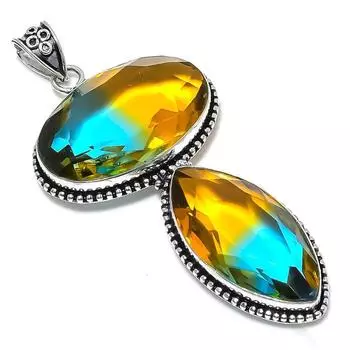 Bi-Color Tourmaline Gemstone Handmade 925 Sterling Silver Pendant 3.66 O3W55