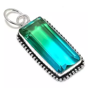 Bi-Color Tourmaline Gemstone Handmade 925 Sterling Silver Pendant 2.29 w4B99