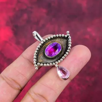 Bi-Color Tourmaline, Kunzite Pendant, 925 Solid Sterling Silver Gemstone Jewelry, Handmade Pendant, For Memorial Day 1.96 Inches розовый