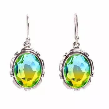 Bi-Colour Tourmaline 925 Sterling Silver Earring V398, Green & Purple Earring, Oval Earring, Valentin s Day Gift, Gift For Her, Birthday Gift, Handmad