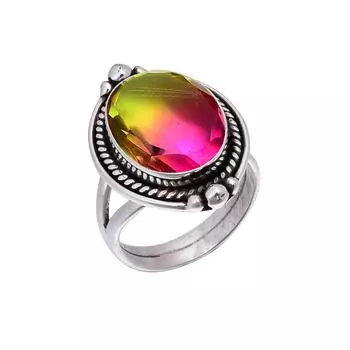 Bi-Colour Tourmaline 925 Sterling Silver Ring V5945, Green And Blue Ring, Oval Ring, Valentin s Day Gift, Gift For Her, Birthday Gift, Handmade Jewelr