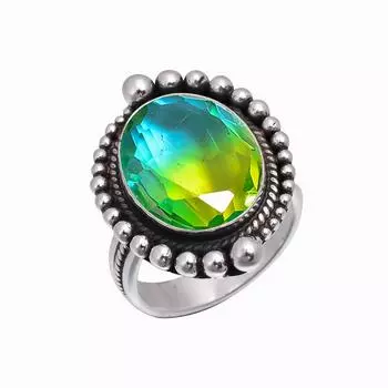 Bi-Colour Tourmaline 925 Sterling Silver Ring V4957, Bi Color Ring, Oval Ring, Valentin s Day Gift, Gift For Her, Birthday Gift, Handmade Jewelry, Sil