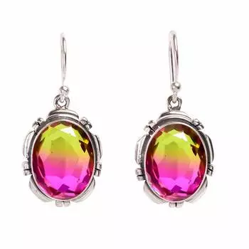 Bi-Colour Tourmaline - Brazil 925 Sterling Silver Earring V410, Purple & Green Earring, Oval Earring, Valentin s Day Gift, Gift For Her, Birthday Gift