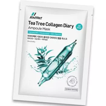 BI EFFECT Tea Tree Collagen Diary Ampoule Mask Pack 25ml / Contains real tea tree oil, 1 pack, 100 pieces
