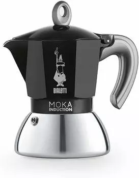 Bialetti New Moka Induction Coffee Maker Moka Pot, Aluminum, Black: Made in Italy, 4 Cups 200ml