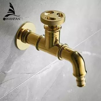 Bibcock Faucet Retro Euro Matte Gold Washing Machine Faucet Toilet Mop Small Faucet Wall Mount Outdoor Garden Tap 20i04K золотой