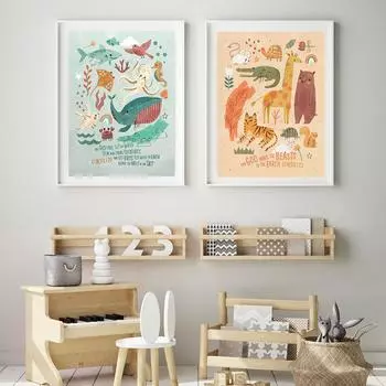 Библейские Стихи, Цитаты, Печать, Птицы, Рыбы, Животные, Создание, Настенное Искусство, Картины, Картины На Холсте, Библейские Плакаты 21cm30cm NoFrame