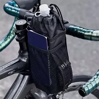 Bicycle Bag Bicycle Bottle Holder Steering Thermal Bag With Mesh Pocket Coffee Cup Holders Cycling Water Bottle Carrying Bag чёрный