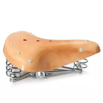 Bicycle cowhide saddle real three-spring seat cushion retro seat cowhide saddle XS коричневый