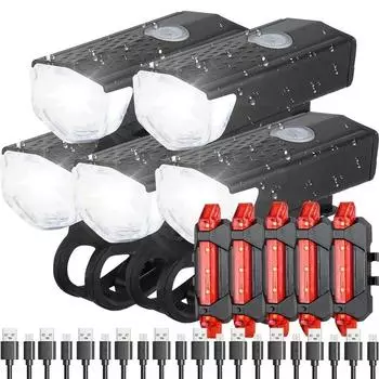 Bicycle Headlight Taillight Rechargeable Front and Rear Set Bike Light Set MTB Bike Flashlight Cycling Lamp Bicycle Accessories