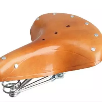 Bicycle seat cushion, cowhide seat, three-spring retro car seat, mountain bike seat cushion 28 model оранжевый