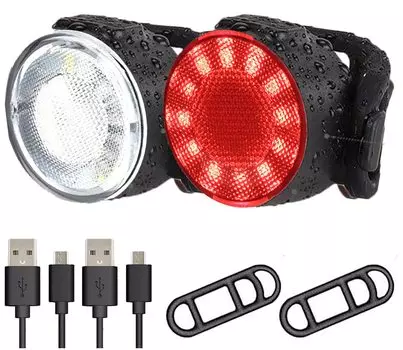 Bicycle USB Front and Set of Waterproof LED Bicycle 6 Lighting Warning For Mountain Road Mountain Night Safety Super Bright Light, Rechargeable, Back,