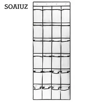 (биенсн)Дверной подвесной шкаф для обуви, 24 сетчатых кармана, шкаф для обуви, шкаф для хранения с 4 металлическими крючками белый