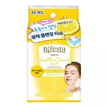 Bifesta Мицеллярное очищающее средство Tissue Perfect Glow 46 листов, Корейское очищение